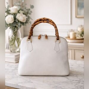 Gucci Vintage White Satchel with Bamboo Handles